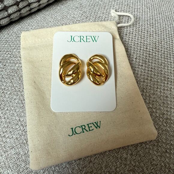 J. Crew Shiny Matte Gold Sculptural link earrings - Picture 6 of 9